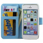 Wholesale iPhone 5 5S Simple Leather Wallet Case with Stand (Blue)